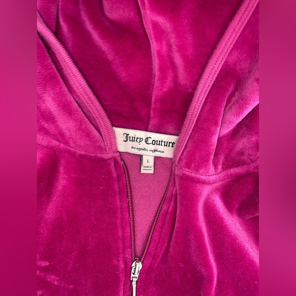Juicy Couture hot pink fuchsia velour full zip hoodie-size large - Picture 3 of 5
